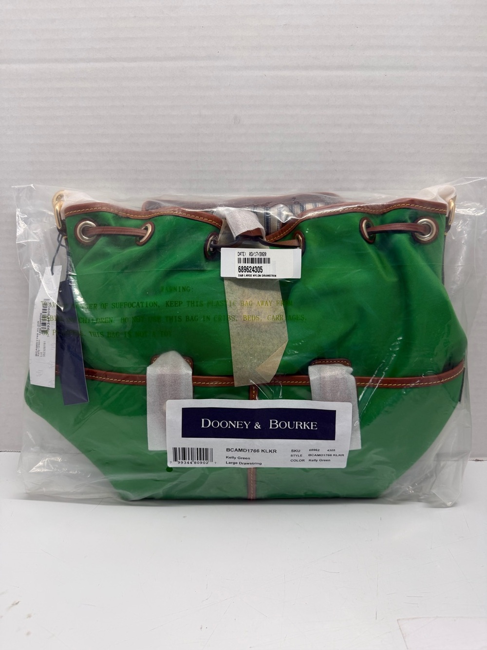 Dooney & Bourke Large Nylon Drawstring Tote Bag with Leather Trim